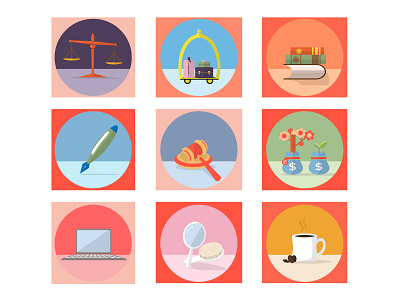 Mini Illustrations/Icons of Different Places design flat icon illustration