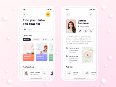 TTHunter App - Find Expert Tutors app concept design education find tutor ios mentors mobile modern school study teacher card teachers tutor profile tutors ui user profile ux