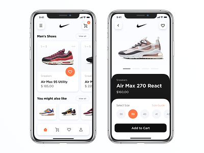 Nike App add to cart air max app concept e commerce app ecommerce ecommerce concept ios item card nike product card select size shoes shop shopping screens sneakers store ui user experience ux
