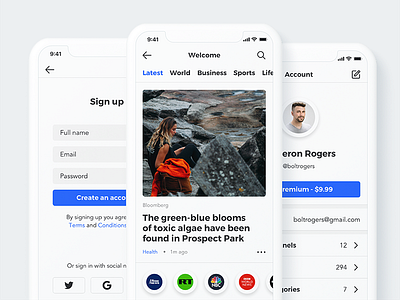 Sector UI Kit. News adobe xd news app design app prototype digital goods news news app news feed news template news ui kit sketch news sketch template xd template