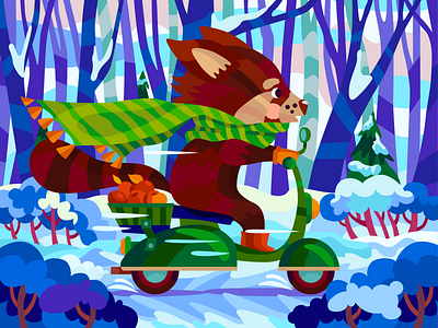 Winter Red panda adobe illustrator character illustration panda bear red panda vector art vector illustration winter winter forest