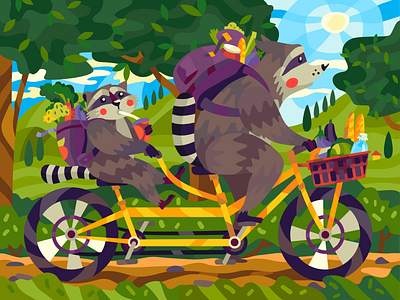 Raccoons on bike