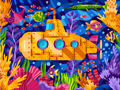 Bright submarine adobe illustrator coloringbook illustration ocean submarine vector art vector illustration yellow
