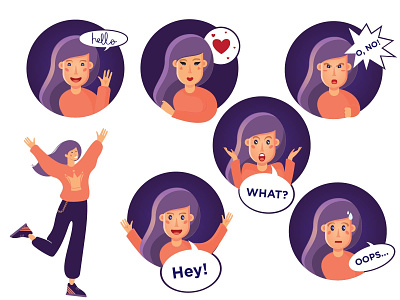 sticker adobe illustrator branding character design emotions flat girl graphics illustration vector vector art vector illustration