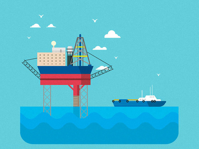 Drilling Rig Platform Illustration cargo gas illustration illustrator oil retro sea vector art