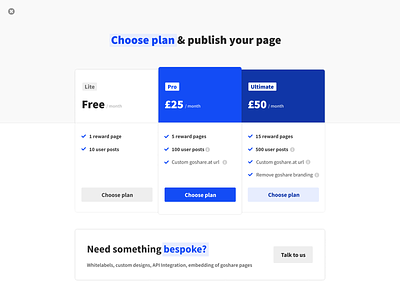 goshare | Pricing Screen design desktop pricing pricing plans saas tiered ui uidesign