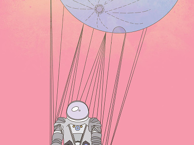 Moon-Man Floating Through the Pink Universe astronaut graphic design illustration lines moon pink purple vector