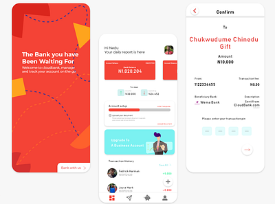 CloudBank Ui screen for mobile banking app bank banking app dashboad dashboard ui design designthinking finance fintech illustraion illustration staysafe ui uidesign uiux uiux design uiux designer