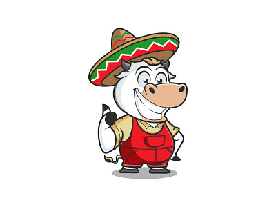 mexican cow cartoon animal cartoon character cow design farm hat logo mexico thumbs up vector