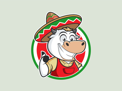mexican cow carton agriculture animal caracter design cartoon circle cow design hat illustration mexico modern vector