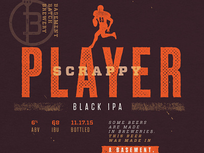 Scrappy Player Black IPA beer brew football ipa label package packaging player print scrappy textured the league