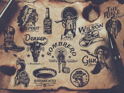 The Old West Logo american badges cowboy django gun logo oldwest retro vintage western wildwest