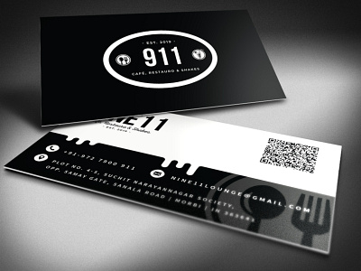 911 Business Card 911 black white branding business businesscard design food icon illustration lettering new restourant typography unique vector