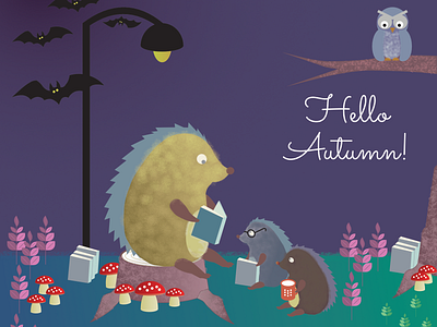 Hello Autumn! affinity designer autumn children book illustration forest hedgehog illustration owl