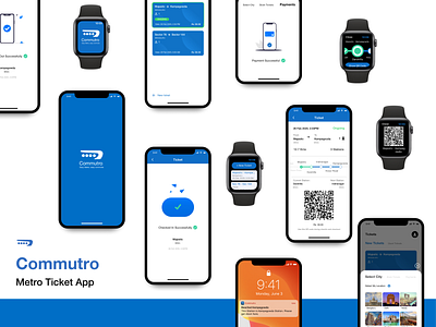 Commutro - Unified Metro ticketing app apple branding design minimal mobile mobile app mobile app design mobile ui ui ux vector watch