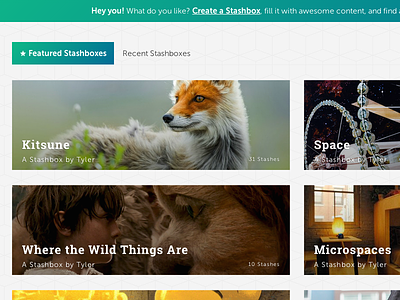 Featured Stashboxes cover discover explore featured fox gradient nav photography pills recent social web ui
