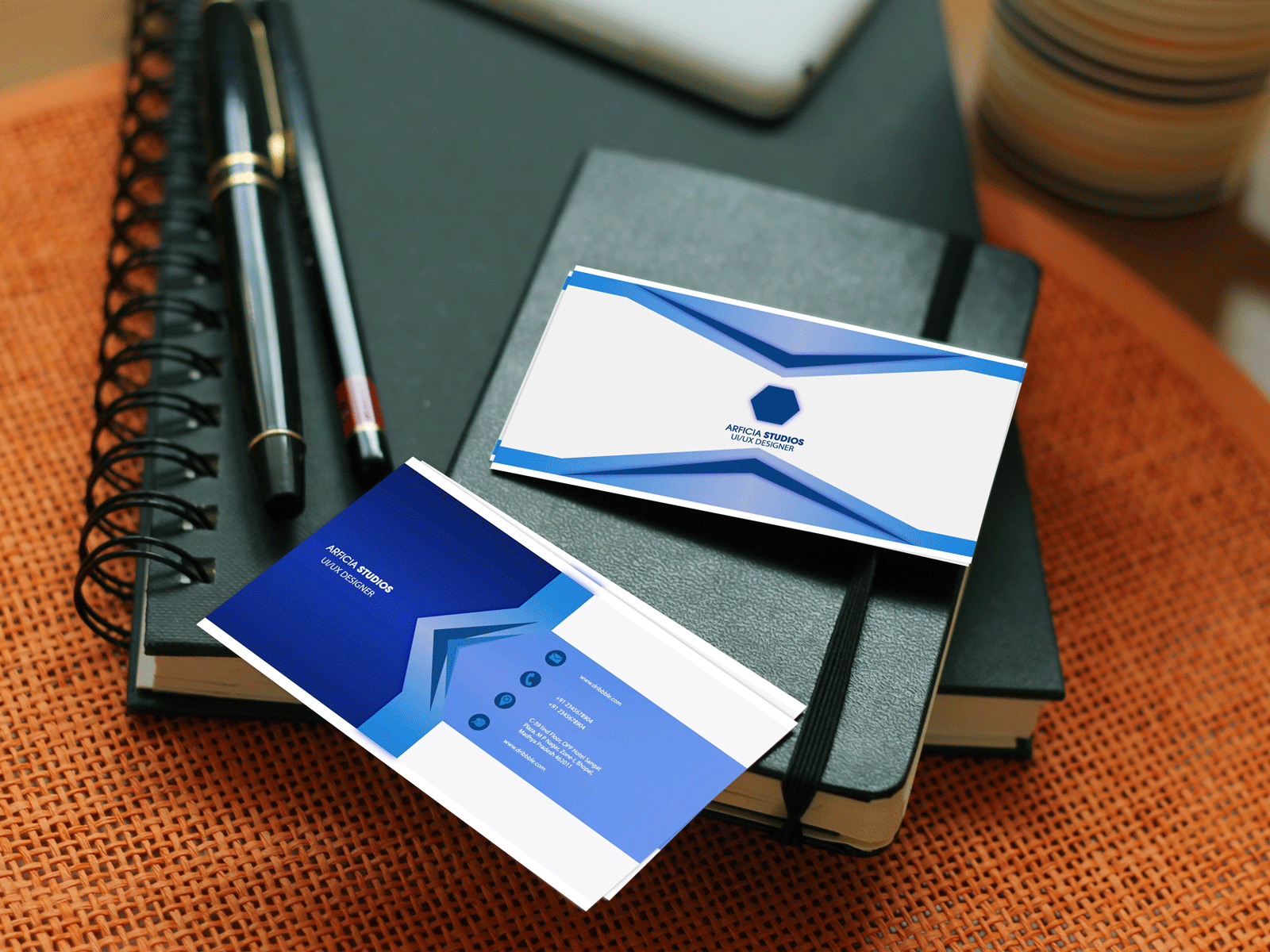 Blue business card blue stationary typography