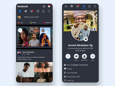 Facebook App ui Dark Mode facebook uidesign