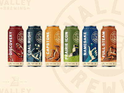 Valley Brewing Beer Can Designs beer beer cans branding brewing canada craft drumheller illustration labels valley