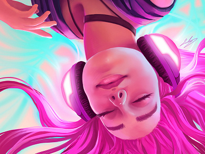 Falling Is Ok artist artwork cynemical digital painting dj emily girl illustration magenta music neon pink