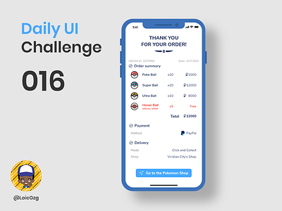 Daily UI Challenge 017 - Email Receipt blue challenge daily ui dailyui ecommerce email email receipt iphone nunito open sans pokeball pokemon shop ui