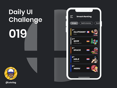 Daily UI Challenge 019 - Leaderboard adobe xd battle daily ui daily ui challenge dark mode esport europe fight gaming leaderboard mobile nintendo nintendoswitch rank ranking smash bros switch tournament ui