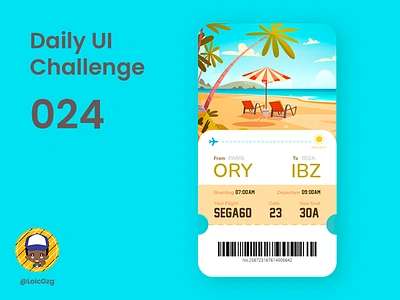 Daily UI Challenge 024 - Boarding Pass airport beach boardingpass dailyui dailyui024 dailyuichallenge flight illustration journey sun sunshine trip ui