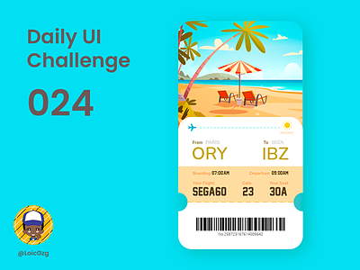 Daily UI Challenge 024 - Boarding Pass airport beach boardingpass dailyui dailyui024 dailyuichallenge flight illustration journey sun sunshine trip ui