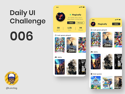 Daily UI Challenge 006 - User profile challenge community daily ui game gamers page profile tahoma user user profile videos games yellow