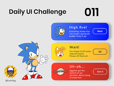 Daily UI Challenge 011 - Flash Message blue challenge daily ui eggman flash message notification red sonic sonic mania tails yellow