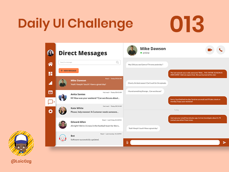 Daily UI Challenge 013 - Direct Messaging brown lato open sans direct message ui challenge daily ui