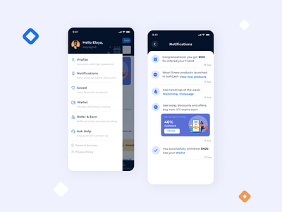 Menu - IOS design android app appdesign branding cashback dailyui design designer dribbble illustration interaction iosdesign menu design notifications saas landing page typography uidesign uidesignpatterns webdesign website design