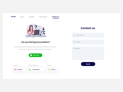 DailyUI 028 - Contact us adobe xd android app app branding dailyui design dribbble illustration interaction ios minimal typography ui uidesign uidesignpatterns ux webdesig website