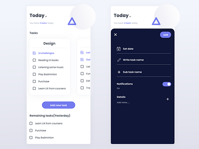 DailyUI 042 - Todo list adobe xd android app branding dailyui design dribbble flat interaction ios minimal tasks todo todolist typography ui ui ux design uidesign uidesigner uidesignpatterns ux