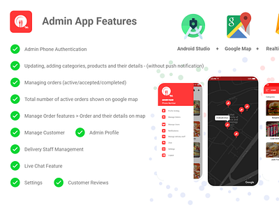 Online Food Delivery Android App - Admin App Module For Purchase android android app android app development android app development company app development services firebase food app food management app google map live chat feature management app online food realtime database