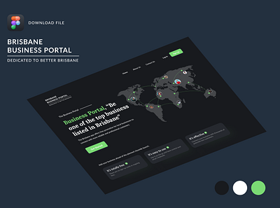 Business Portal Brisbane Landing Page UI Kit australia brisbane business business portal dark theme figma landing page map portal redesign uiux uiux web design website design