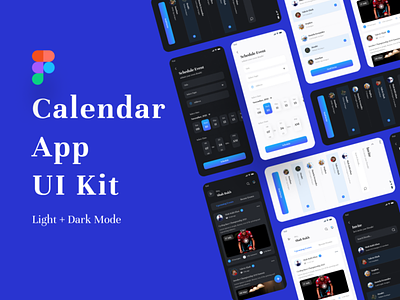 Calendar App UI Kit adobe xd android animation app ui calendar calendar app dark theme figma ios ui kit light theme ui ui design ui designing uiux ux design ux designing