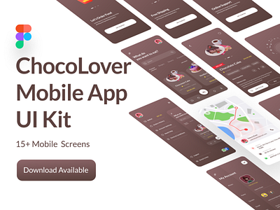 ChocoMobi App UI Kit android app choco chocolate chocolate lover dashboard design figma food graphic design home screen ios app mobile app product details track order tracking ui uiux design ux