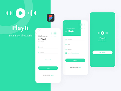 Playit Mobile App UI Kit adobe xd app branding branding clean colors design designing figma green mobile app design music music app music app design play play it product design ui uiux uiux design ux