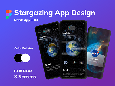Stargazing App UI Design Kit app design clean ui dark design figma figma file ios iphone mockup moon star stargazing stars theme ui ui design user experience user interface ux
