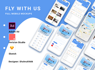 Fly With Us - Mobile Mockups Design adobe xd android android app flight booking app fly invisionapp invisionstudio mobile mobile app mobile app design mobile app development mobile apps mobile ui sketch ui ux ui ux design ui 100