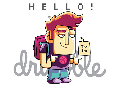 Hello Dribbble! basket cartoon character cool debut design draft dribbble flat hello invite player