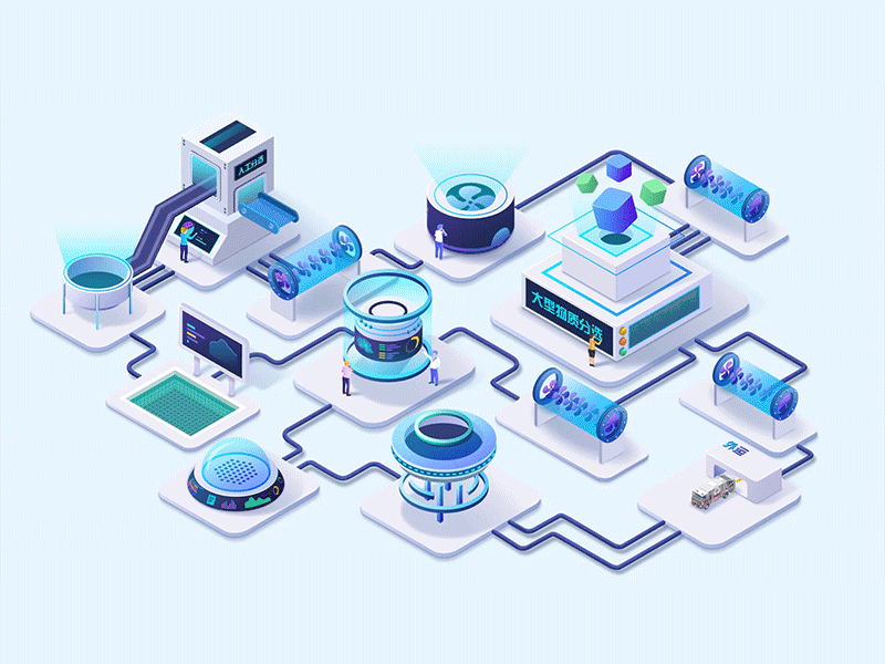 Technology innovation factory dynamics artificial intelligence data visualization illustration isometric illustration technological sense 动画