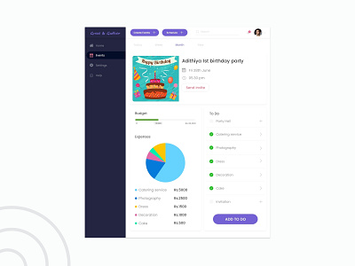 Event Planner 2019 trend adobe xd analytics birthday party budget calendar dashboad desktop app dribbble shot event management event planner expense tracker piechart product schedule todolist ui ux