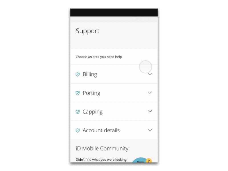 Support page / new app android app browser clean concept drop downs faqs ios material design minimalist principle support