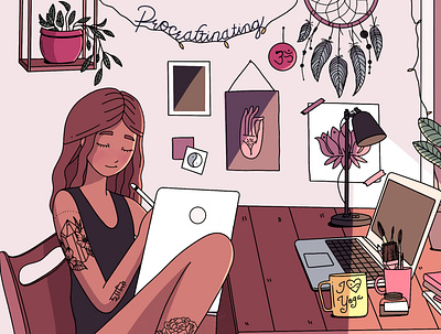 Procraftinating - Personal Artwork design freelance girlillustration illustration typography yoga