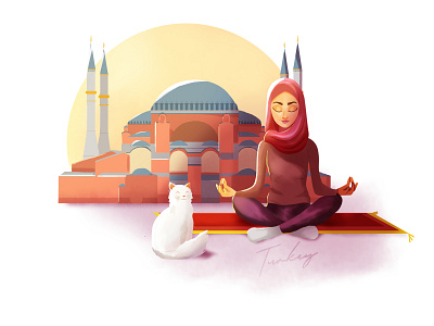 Yoga in Turkey catdrawing girlillustration illustration travel yoga