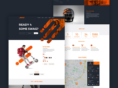 Swag scooters website black direction ecommerce grey lines map orange scooters search bar whitespace