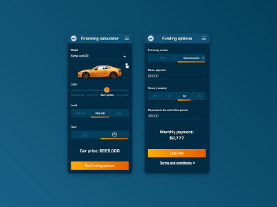 Car financing calculator app calculator calculator ui car app cars dailyui design fiance app finance calculator financing gradient payments slider yellow car