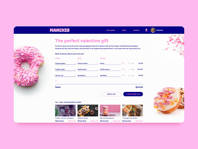 Donut shop ui design blue dailyui donuts filter food gift hearts manchis pink shop ui sonuts shop table ui total valentine